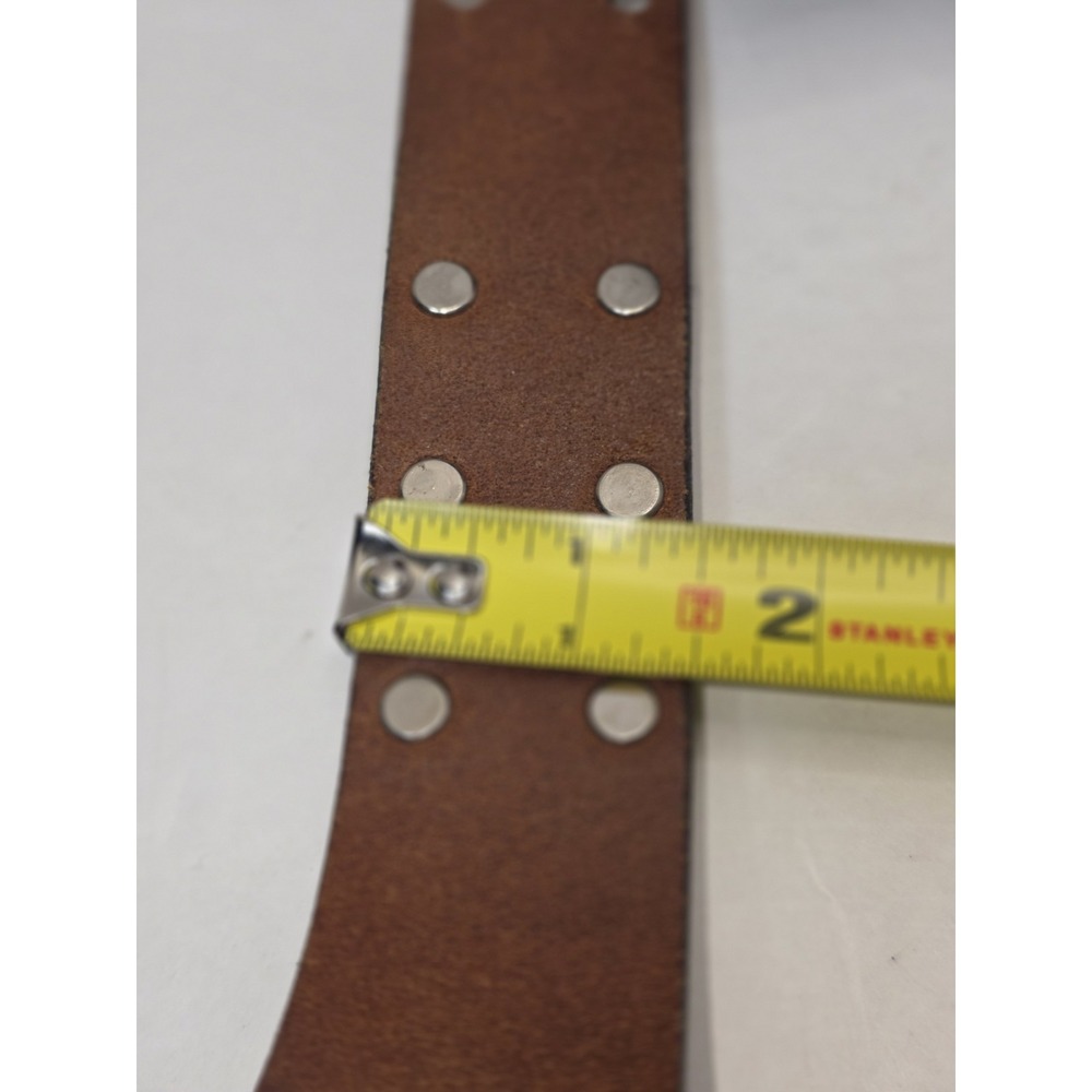 Italian Genuine Leather Studd Fastening No Buckle Slotted Hole Wide Width Belt - Picture 8 of 12